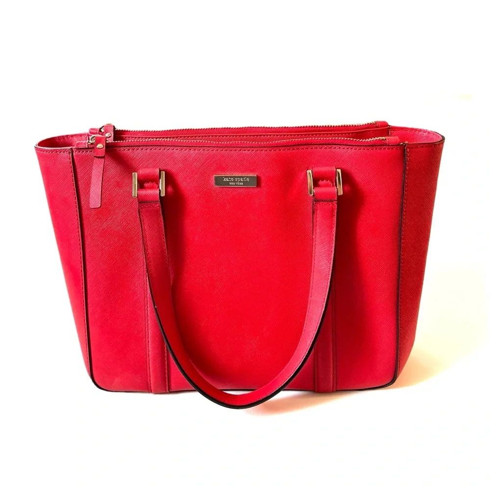Kate Spade Geranium Cherry Red Saffiano Leather Newbury Lane Cadene Satchel Bag